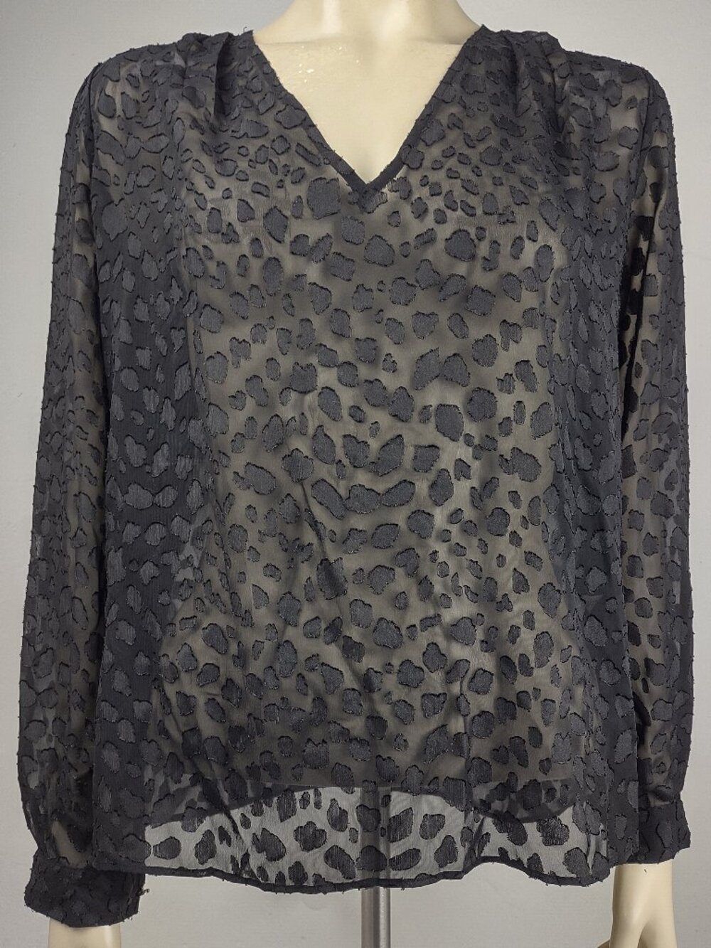 NWT White House Black Market WHBM black textured sheer long sleeve blouse Small